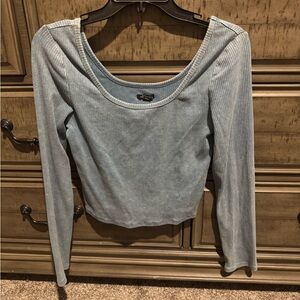 Wild Fable Light Blue Ribbed Long Sleeve Tee cropped